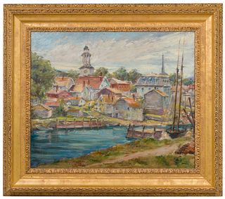 Max Kuehne (American, 1880-1968) 'Inner Harbor, Rockport' Oil on Canvas