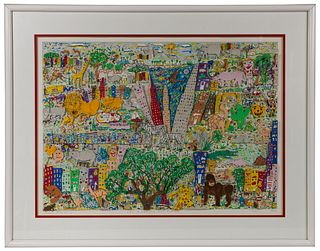 James Rizzi (American, 1950-2011) 'It's a Jungle Out There' Serigraph with Collage