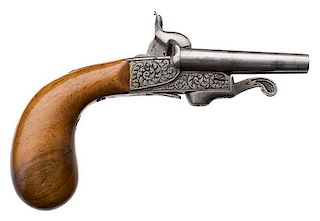 Diminutive Engraved European Double-Barrel Pinfire Pistol 