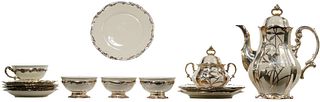 Hertel Jacob Bavarian Silver Overlay Porcelain Tea Service