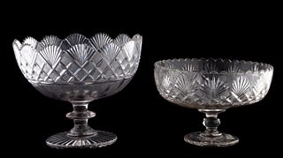 GROUP, TWO ANGLO-IRISH CUT GLASS BOWLS ON STANDS
