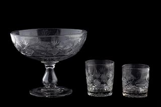 19TH C. AMERICAN FLINT GLASS COMPOTE & TUMBLERS