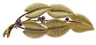 Tiffany & Co 18k Yellow Gold and Sapphires Leaf Brooch