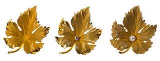 Tiffany & Co 14k Yellow Gold Maple Leaf Brooches