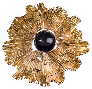 14k Yellow Gold and Gemstone Brooch