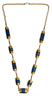 Mixed Yellow Gold and Lapis Lazuli Necklace