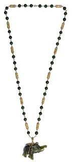 18k and 14k Yellow Gold and Jadeite Jade Necklace and Pendant