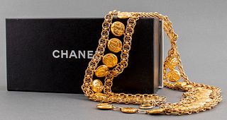 Chanel Adjustable Gold-Tone Medallion Belt
