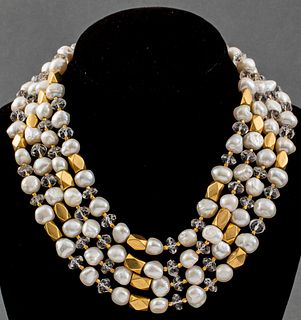 18K Yellow Gold Pearl & Rock Quartz Necklace