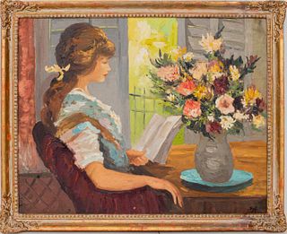 Marcel Dyf "Woman Reading" Oil on Canvas