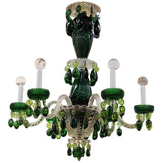 Baccarat Attributed Green & Clear Glass Chandelier