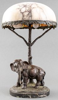 Bruno Zach Manner Bronze & Marble Elephant Lamp