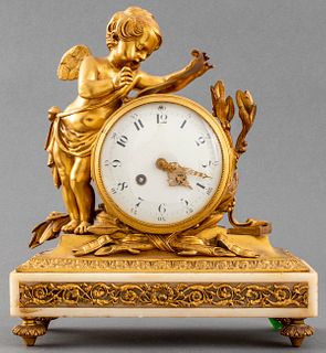 Louis XVI Style Gilt Bronze Cherub Mantel Clock