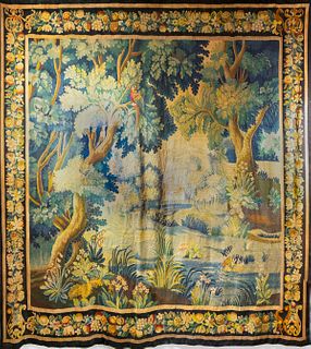 Flemish Verdure Landscape Tapestry, Antique