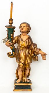 Continental Baroque Giltwood Santo Figural Lamp