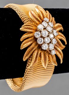 Vintage 18K Yellow Gold Diamond Mesh Bracelet