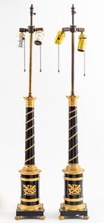 Empire Style Gilt Mounted Table Lamps, Pair
