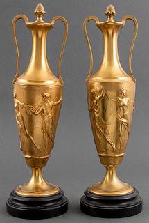 Neoclassical Barbedienne Style Bronze Urns, Pair