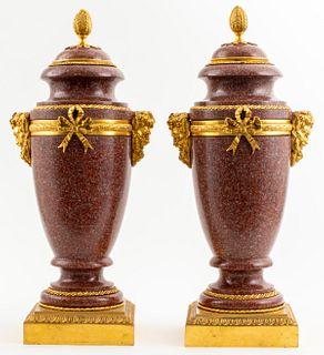 Louis XVI Style Gilt Bronze Mounted Urns, Pair