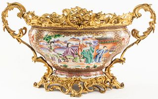 Chinese Gilt Bronze Mounted Famille Rose Bowl