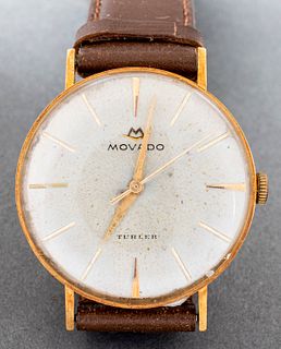 Vintage Movado 14K Yellow Gold Leather Strap Watch