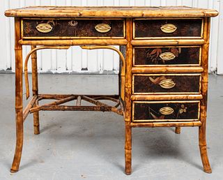 English Victorian Bamboo And Lacquer Desk