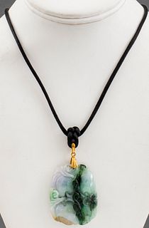 Carved Jade Pendant W/18K Bail Cord Necklace