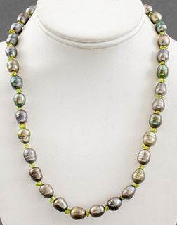 Baroque Grey Pearl & Peridot Bead Necklace