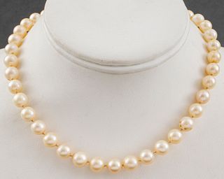 14K Gold Diamond & Pearl Clasp 8 mm Pearl Necklace