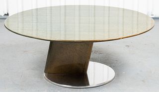 Modern Lacquered Burlwood Table on Chrome Base