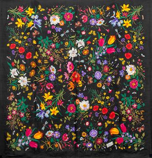 Gucci Sheer Silk Shawl with Flowers & Insects