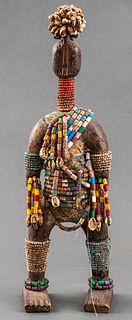 African Namji Carved Wood Doll W Beads, Cameroon