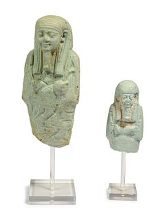 Two Egyptian Faience Ushabti Fragments
Height of tallest 3 1/2 inches.