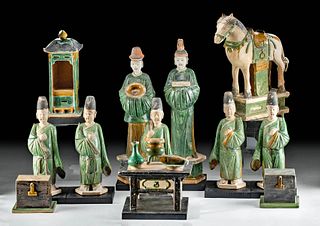 Lot of 13 Chinese Ming Pottery Royal Marriage Assembly