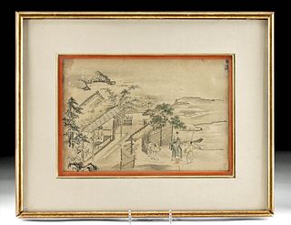 19th C. Framed Japanese Ink & Watercolor Painting