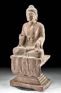 Tang Dynasty Stone Seated Buddha / Shakyamuni
