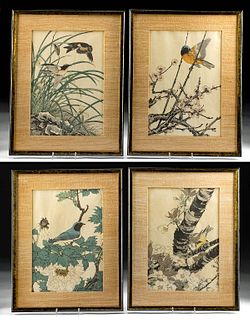 4 Japanese Keinen Woodblock Prints w/ Spring Birds
