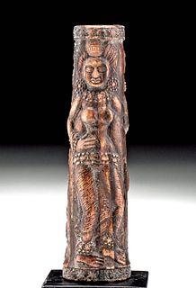 Indian Petrified Bone Mirror Handle - Dancers, Dwarf