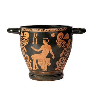 An Apulian Red-Figured Skyphos
Height 8 1/4 inches.