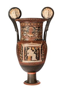 An Apulian Red-Figured Volute Krater  
Height 27 x width 13 1/2 inches. 