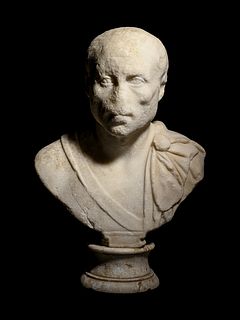 A Roman Marble Portrait Bust of a General
Height 22 x width 14 1/2 inches.