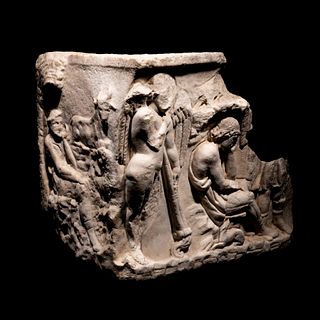 A Roman Marble Sarcophagus Fragment depicting Endymion
Height 22 7/8 x Width 25 1/2 inches.