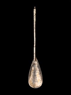 A Byzantine Silver Spoon with an Incised Cross
Height 8 3/4 inches.