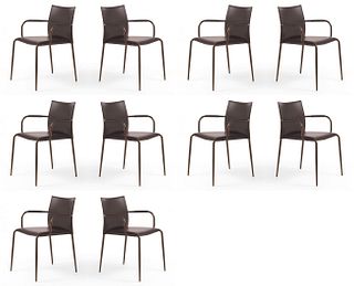 Set of 10 Italian Leather Chairs BY TOM KELLEY