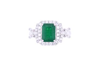 Opulent Ribbon Emerald & Diamond Platinum Ring
