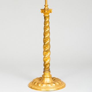 Rococo Style Gilt-Metal Columnar Table Lamp, in the Manner of Caldwell