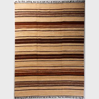 Large Brown and Beige Striped Rag Rug
