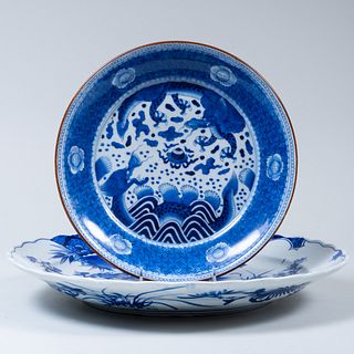 Two Asian Blue and White Porcelain Chargers