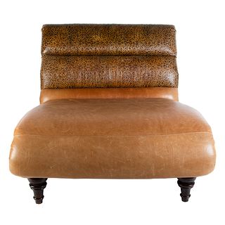 Large Tooled Leather Upholstered Chaise Lounge