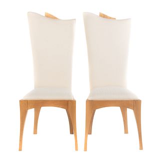 A Pair Contemporary Upholstered Tiger Maple Chairs